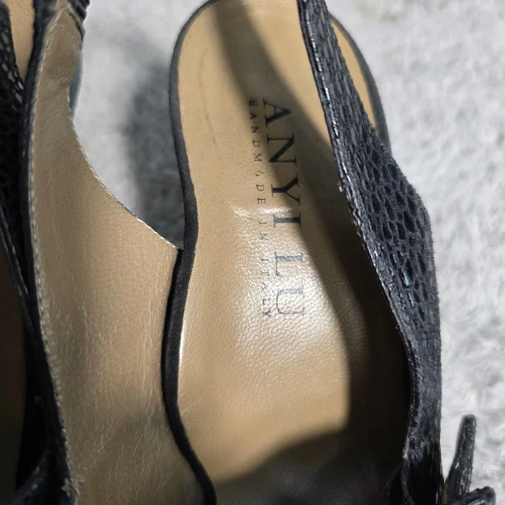 Anyi‎ Lu Tulip Slingback Peep Toe Heel Sandals Black Vero Cuoio  Italy EU 38